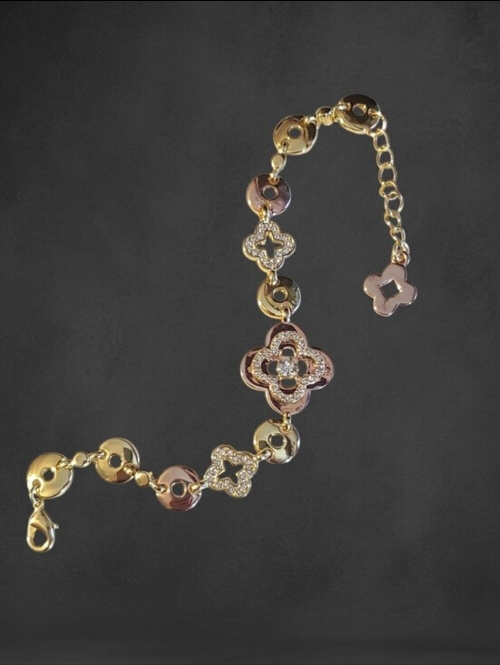 Floral Clover Bracelet with Crystal Accents